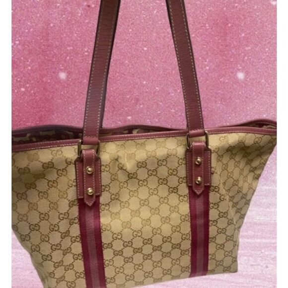 Gucci Canvas Top Handle large Tote PINK authentic - Picture 5 of 11